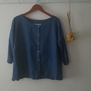 Notperfectlinen January top w/buttons indigo blue